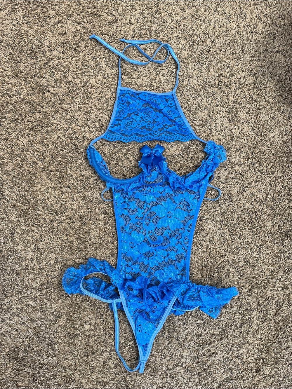 Blue Lace Ruffle One-Piece Lingerie